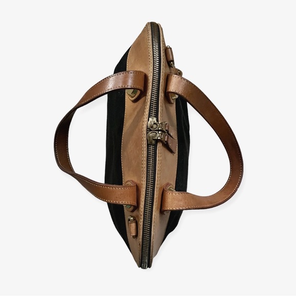 Vintage Dooney & Bourke Black Fabric and Natural/Tan Leather Satchel Handbag - Picture 12 of 16